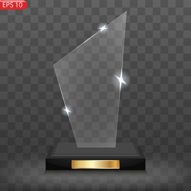 Glass award trophy set. Transparent prize template. Winner first place concept. Vector illustration.