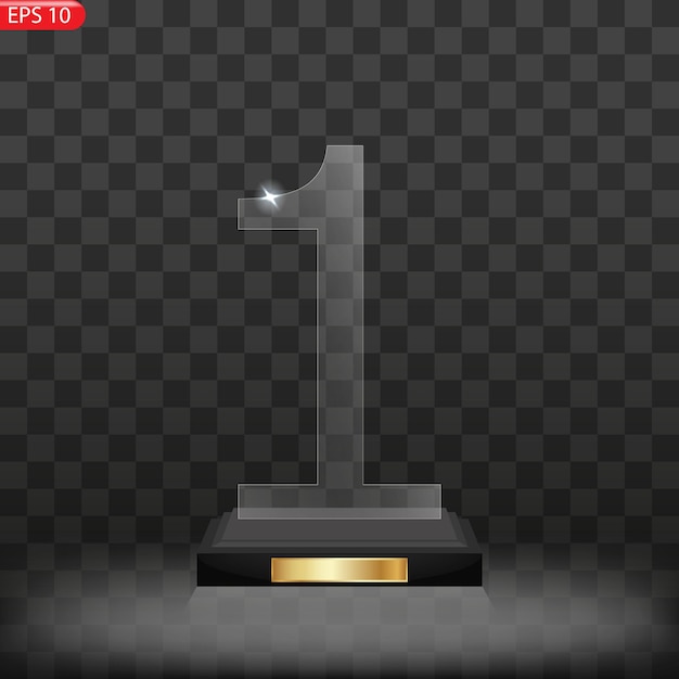 Glass award trophy set Transparent prize template Winner first place concept Vector illustration