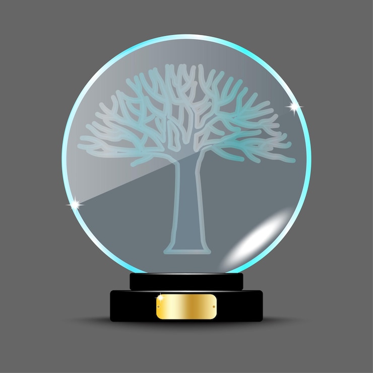 Vector glass ball with wood glass ball award glass bowl on a black stand vector illustration