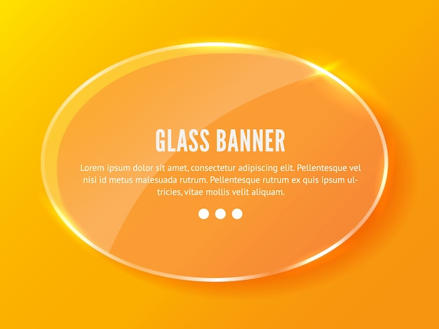 Glass banner realistic on orange background