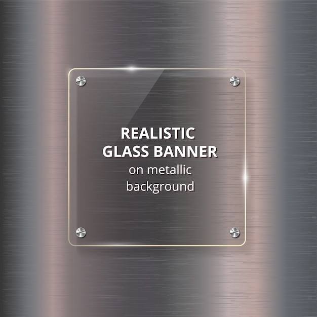 Glass banner on steel metallic background.