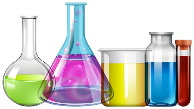 Vector glass beakers with colorful liquid