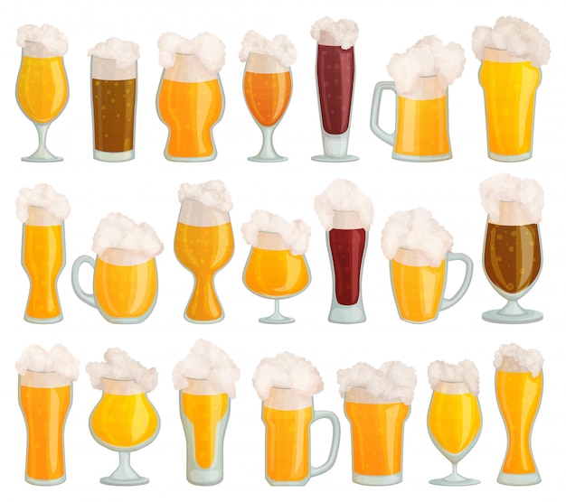 Glass of beer   cartoon set icon. isolated cartoon set icon pint glassware.