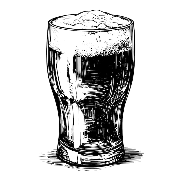 Glass of beer engraving style Hand drawn black color vintage vector illustration