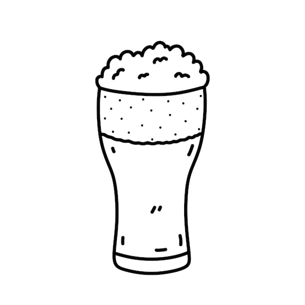 Bicchiere di birra isolato su sfondo bianco illustrazione del doodle disegnato a mano della bevanda alcolica