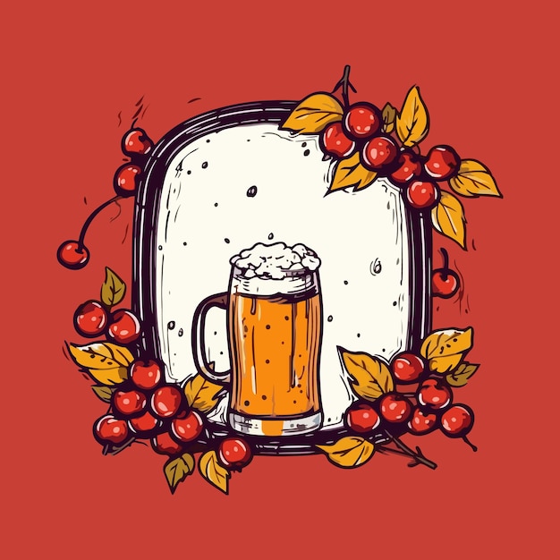 Vettore bicchiere di birra su uno sfondo rosso