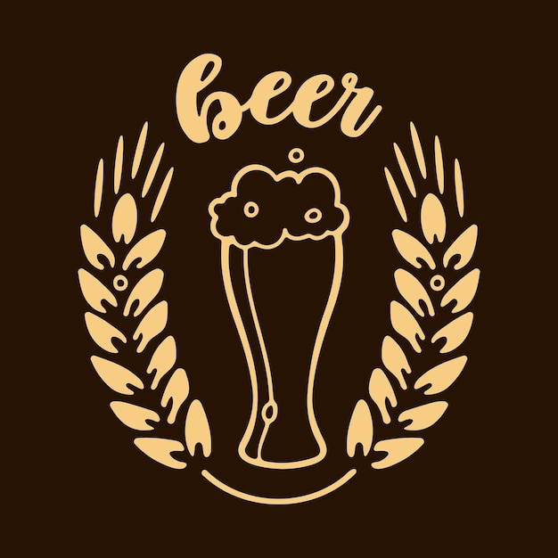 Bicchiere di birra e silhouette di spighe di grano logo della birra artigianale vettore premium