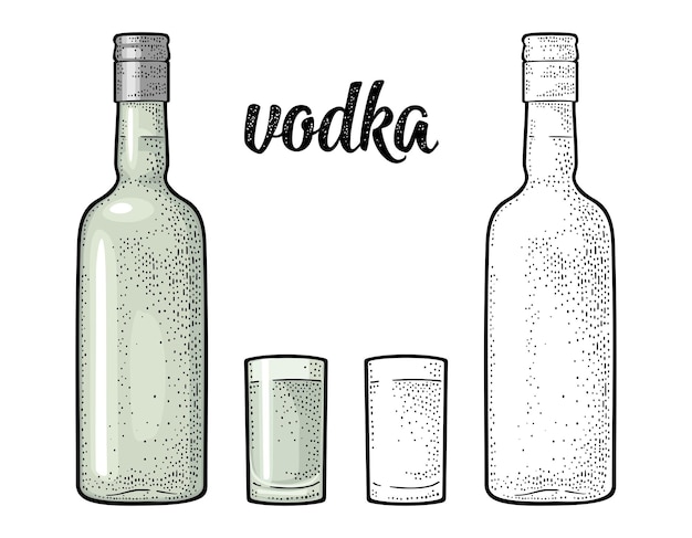 Vector glass and bottle calligraphic handwriting lettering vodka