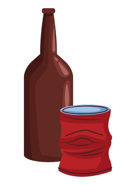 Glass bottle and can icon cartoon