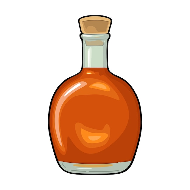 Glass and bottle of cognac Color vector illustration