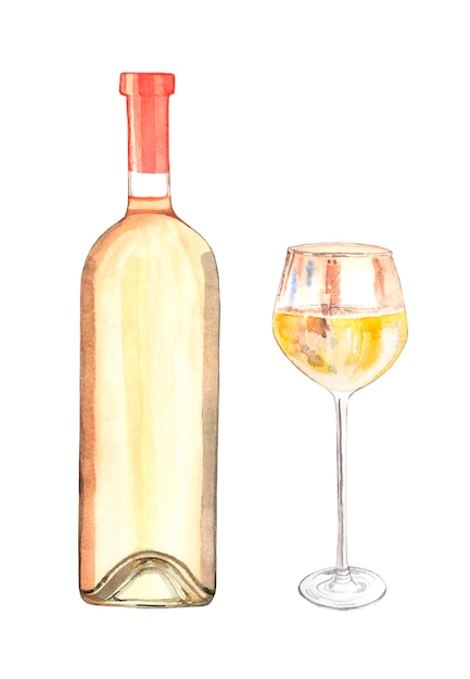 Glass and bottle filled with white wine