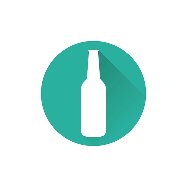 Glass bottle icon with shadow in flat