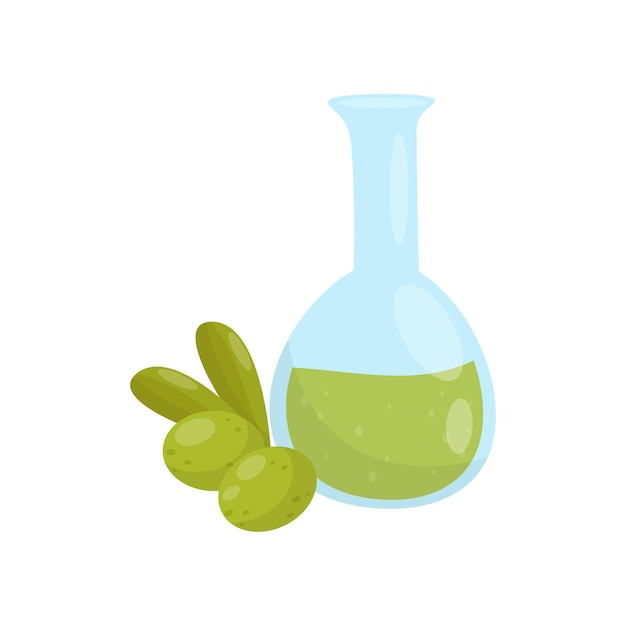 Стеклянная бутылка оливкового масла органического вектора здоровой пищи Иллюстрация изолирована на белом фоне