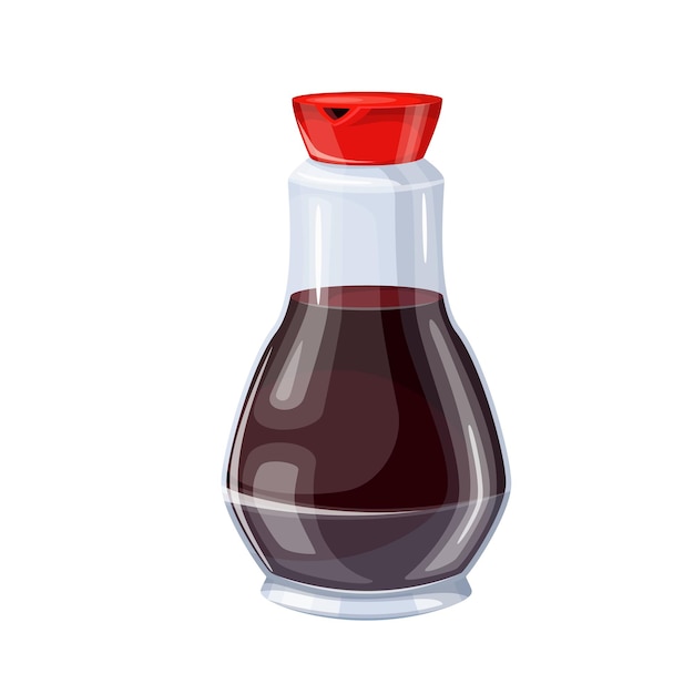 Glass bottle of soy sauce.