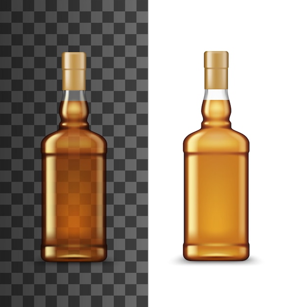 Glass bottle of whiskey or cognac alcohol beverage