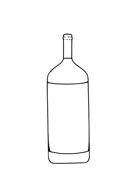 Glass bottle of wine alcoholic drink doodle linear cartoon coloring