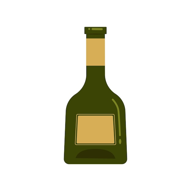 Glass bottle for wine Vector illustration in flat style Isolated object on a white background
