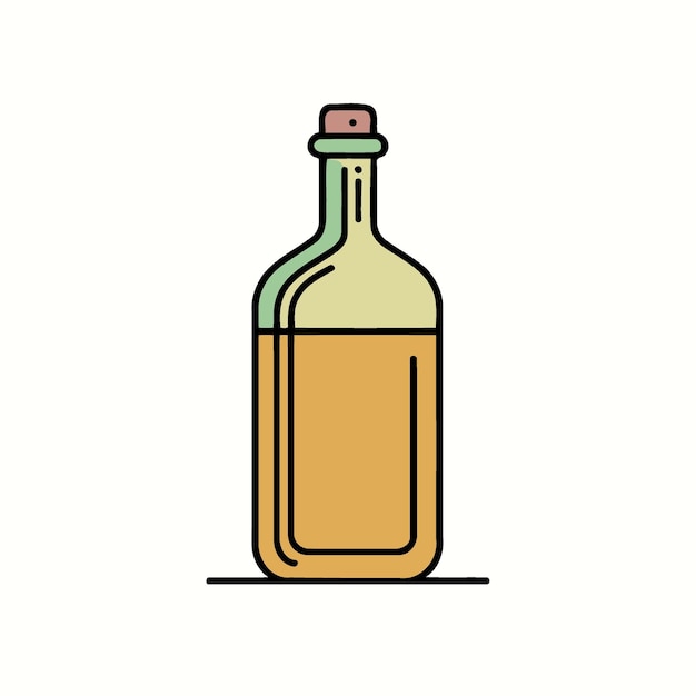 Glass bottle with cork and alcoholic drink inside