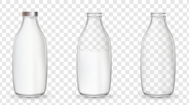 Glass bottles with a milk.