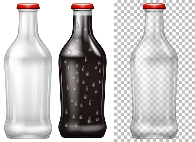 Glass bottles with and without drink