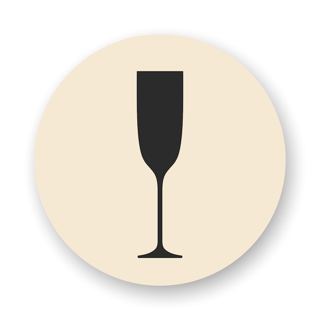 Glass of champagne flat icon. Stylized black wine glass on beige background.