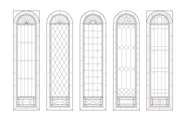벡터 유리 교회 창문 가톨릭 검은색과 색의 아치