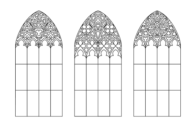 벡터 유리 교회 창 세 가톨릭 실루엣 프레임