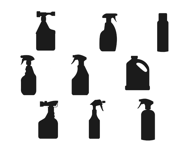 Vector glass cleaner bottle isolated vector silhouettes