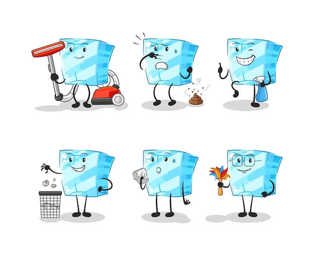 Glass cleaning group character cartoon mascot vector