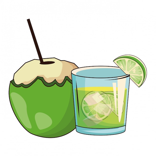 Vector glass and cococnut cocktail