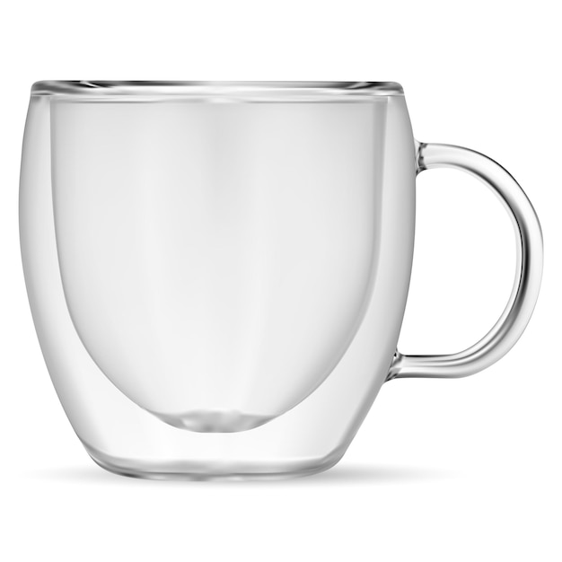 Vector glass coffee cup. transparent double wall tea mug