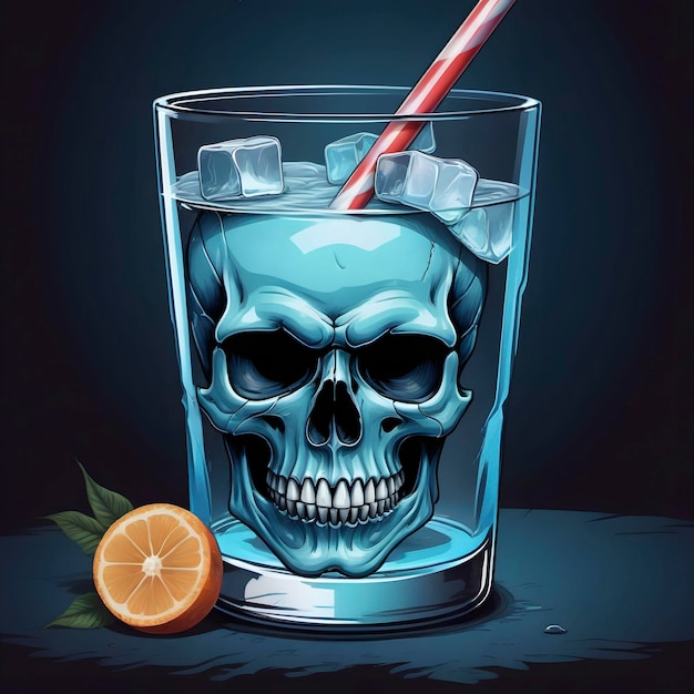 Vector a glass of cold beverage with a skull and fruit