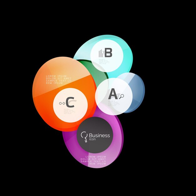 Il colore del vetro circonda gli elementi infografici su sfondo astratto nero