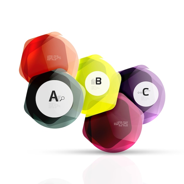 Glass color hexagons Glossy plastic hexagon design with text and option infographics