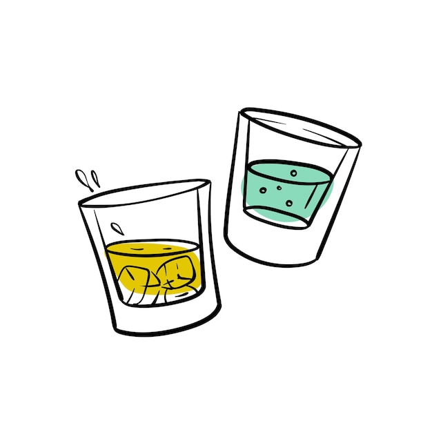 Glass containers for drinks illustration in doodle sketch style