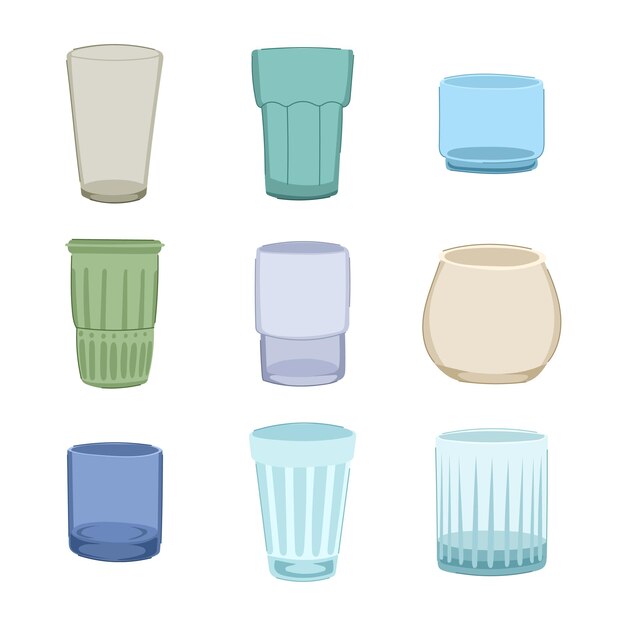 glass cup set cartoon vector illustration