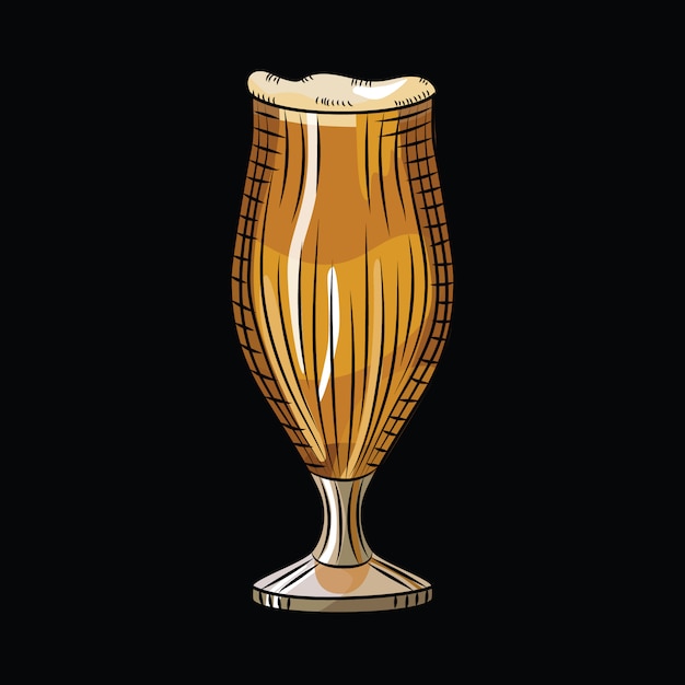 Bicchiere di birra scura isolato su sfondo nero. tazza di birra piena disegnata a mano. banner di bevanda alcolica. Vettore Premium