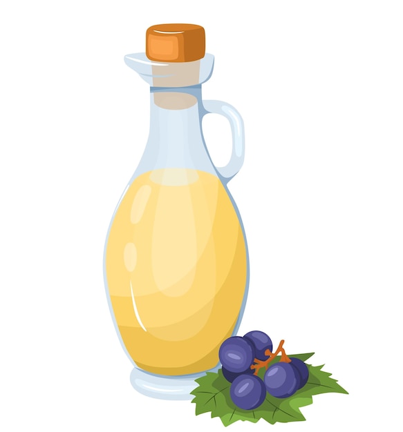Вектор Стеклянный графин с маслом из виноградных косточек на белом фоне концепция здорового питания