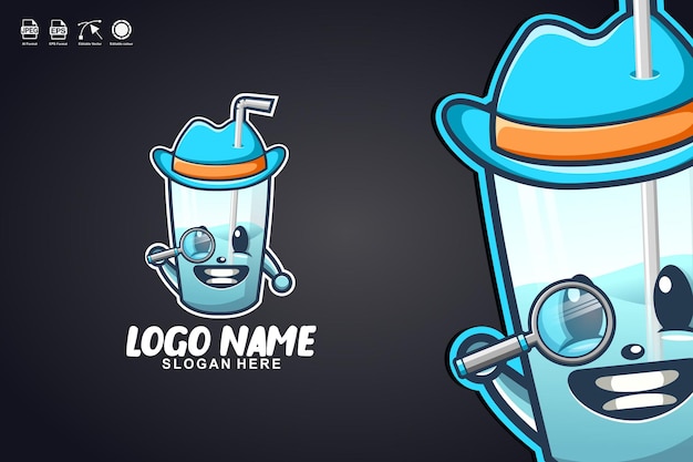 glass detective cute mascot character logo design