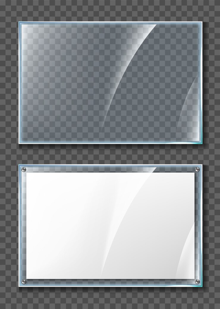 Vector  glass display. blank poster in realistic glass frame isolated on transparent background. transparent wall acrylic poster