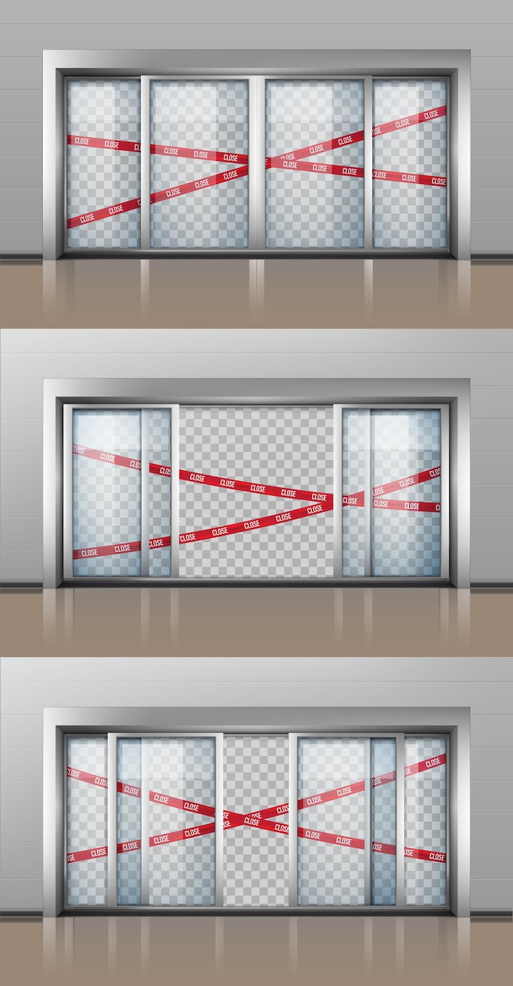 Vector glass door with entrance barrier red tape set