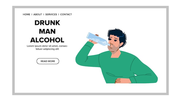 Vetro ubriaco uomo alcool vettore ic bottiglia dipendenza ism abuso bere vetro uomo ubriaco alcool web piatto fumetto illustrazione