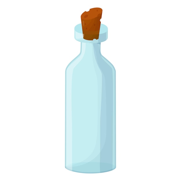 Glass empty wine with cork illustration in cartoon style