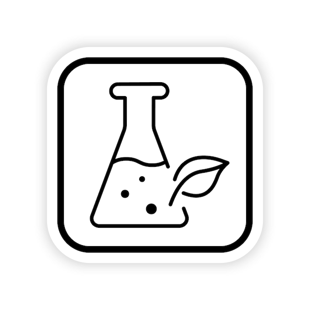 Glass Flask with Leaf Plant Line Icon Science Chemistry Natural Research Experiment Linear Logo