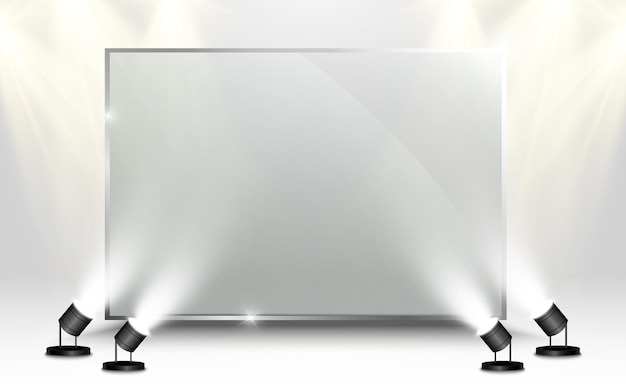 Vector glass frame illuminated by spotlightspresentation place