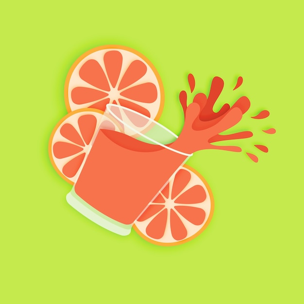 Vector glass of fresh red orange juice paper art style. fruit and vegetable drinks are good for y