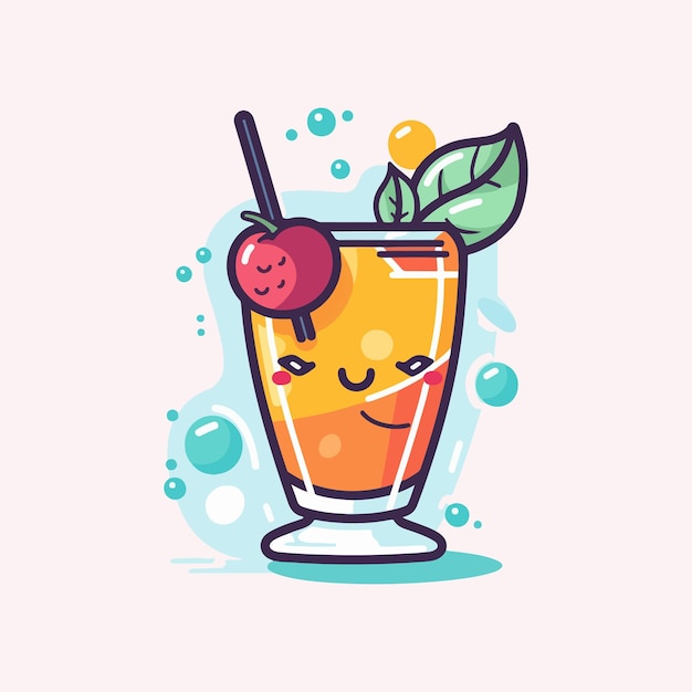 A glass of fruit juice with a straw and a smiling face