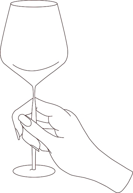 Glass in hand. An illustration of the execution of a line on a white background. A woman hand.