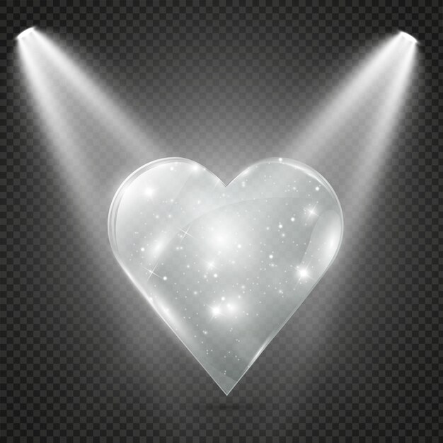 Glass heart on a transparent background, illustration.