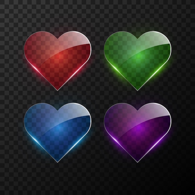 Glass heart vector modern glass heart with lighting elements on dark background